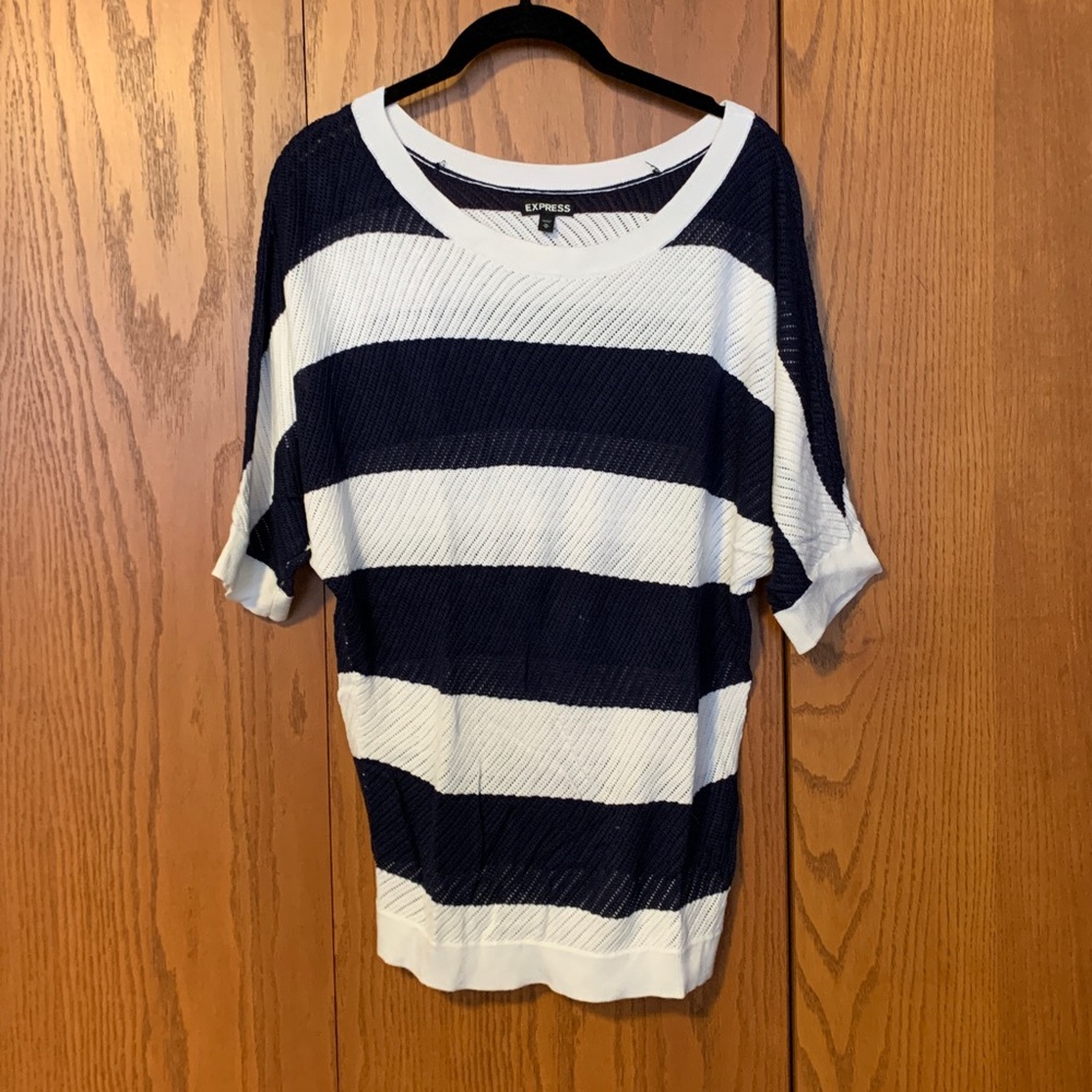 Striped navy blue and white batwing sweater